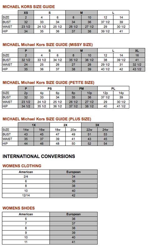 michael kors shoes size guide|michael kors size chart.